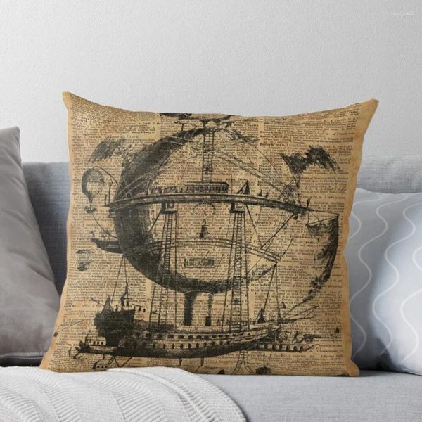 Almohada Victorian Steampunk Flying Machine Throw Sofá Cusions Cover Sofás Fundas