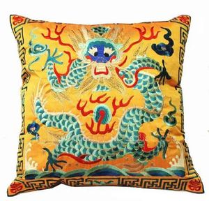Oreiller Vintage broderie Dragon chinois housse de coussin canapé chaise ethnique dos coussin maison décorative Satin taie d'oreiller 43x43 cm 55x55 cm