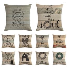 Kussen Vintage Farmhouse Series Print Linnen Decoratieve kussens American Country Style Cover 45x45cm Home Sofa Stoel kussensloop