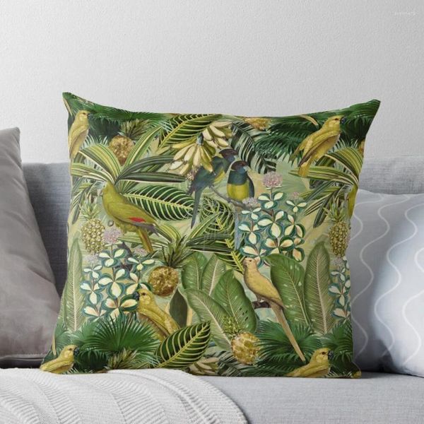 Almohada Vintage Verde Pájaro Tropical Selva Botánica Noche Jardín Tiro Navidad S Cubiertas Decoraciones 2024