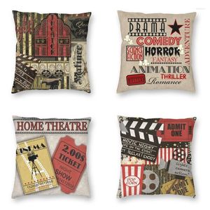 Kussen Vintage Movie Night Cover Theater Ticket Vloer Sofa Case Voor Woonkamer Mode Kussensloop Home Decoratief