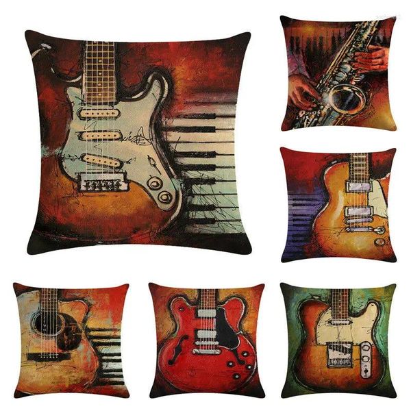 Almohada de instrumento musical vintage cubierta de guitarra 45 cm de almohadas de lanzamiento cajas de silla para el hogar decoración cuadrada de cintura