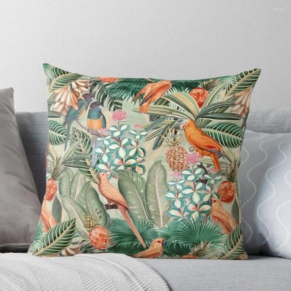 Almohada Vintage Naranja Tropical Bird Jungle Jardín Botánico Trote Corta rectangular Caso de Navidad