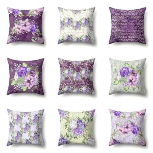 Housse d'oreiller Design fleur violette, tissu Polyester personnalisable, belle housse décorative pour canapé, cadeau de beauté pour la maison pour femmes