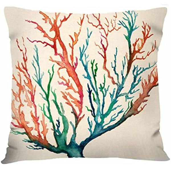 Almohada de acuarela de coral cubiertas de 18x18 cajas de árboles rojos decorativos para el sofá dormitorio