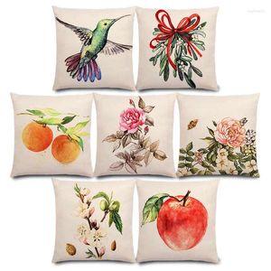 Oreiller aquarelle de beaux oiseaux fleurs plantes colibri les framboises de rose et de girofle des amandes de couverture des amandes