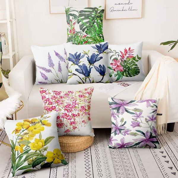 Oreiller aquarelle Art Tropical motif taie d'oreiller fleur et feuilles oreillers décoratifs décor à la maison canapé jeter étui 17