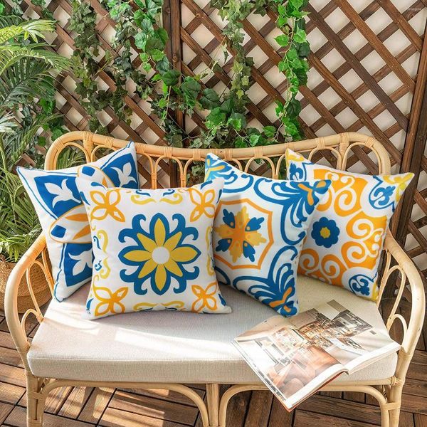 Housse d'oreiller imperméable pour extérieur, imprimé géométrique, résistant aux taches, étui décoratif moderne pour canapé et jardin