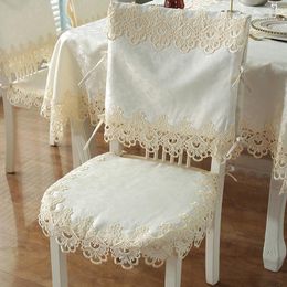 Housse de chaise de salle à manger blanche, oreiller, tapis de siège antidérapant en dentelle, tabouret S, ensemble de protection générale quatre saisons