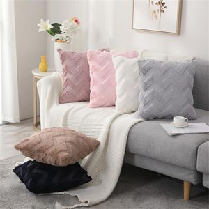 Oreiller blanc rose gris noir housse en fausse fourrure solide taie d'oreiller en peluche ondulée pour canapé voiture maison année décorative Kussenhoes