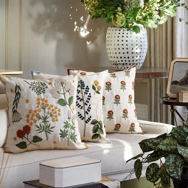 Housse de coussin brodée de fleurs sauvages, plante florale de printemps, décoration de la maison, pour salon et chambre à coucher, 45x45cm