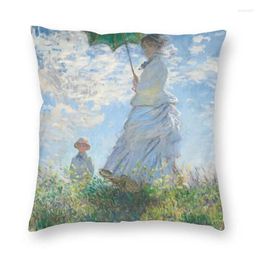 Kussenvrouw met een parasol van Claude Monet Throw Cover Decoratie afdrukken Moderne schilderkunst voor woonkamer