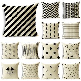 Almohada WZH Líneas geométricas Personalidad simple Patrón blanco y negro Funda de almohada para sofá Decoración de coche Cubierta de lino 40 cm / 45 cm / 50 cm