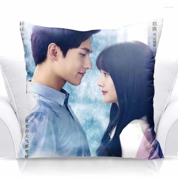 Almohada Yang Zheng Shuang Póster Impresión de doble cara Funda de almohada TV Drama Una sonrisa es hermosa Stills Pos Sofá Cubierta de coche