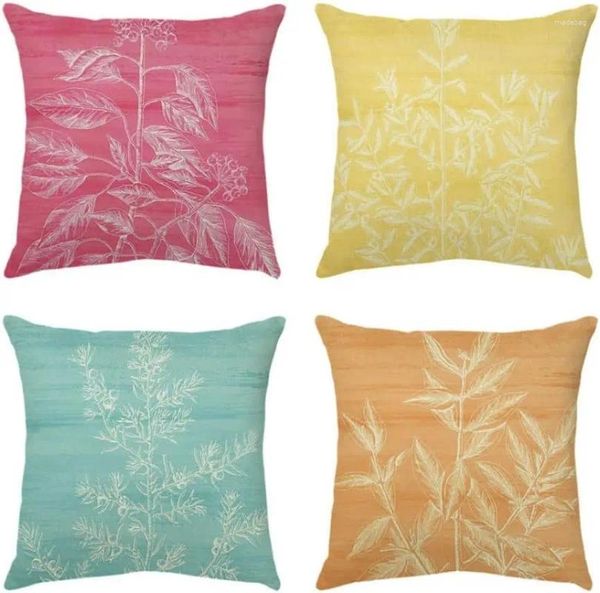 Almohada amarilla y naranja cubierta decorativa bosquejo blanco hojas sofá dormitorio lino al aire libre hogar jardín decoración