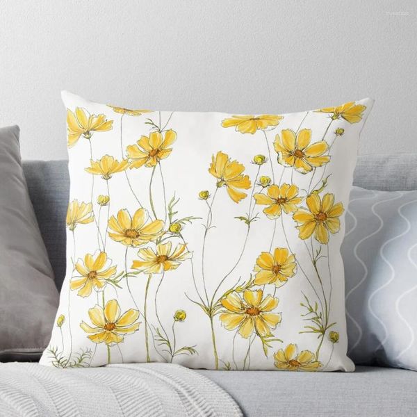 Almohada amarillo cosmos flores tirar anime niña decorativa s accesorios para el hogar de lujo cubierta