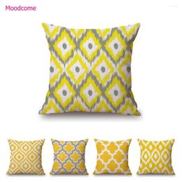 Oreiller jaune géométrique ikat nordique mosaïque motif de coton décoratif coton canapé canapé-citerre