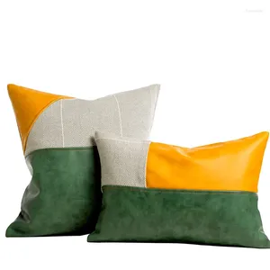 Oreiller des oreillers verts jaunes Pu Patchwork Case 45x45 30x50 Couverture décorative moderne pour canapé décorations de luxe de luxe