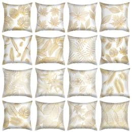 Housse de coussin à feuilles jaunes et fleurs, taie d'oreiller nordique dorée, décorative, en Polyester, pour canapé et chaise, 40/45/50/60cm