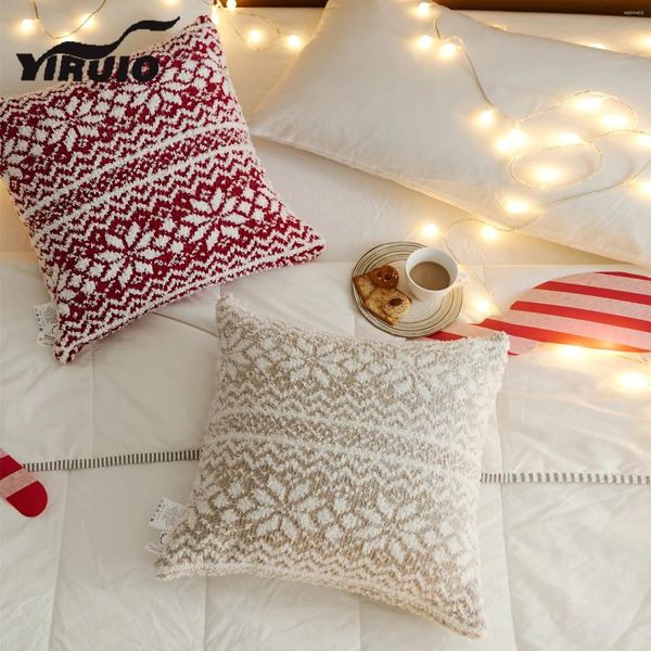 Pillow Yiruio Christmas Snowflake tricot Case décorative Home Decorative for Bed Sofa Tatami Beige Red Festival