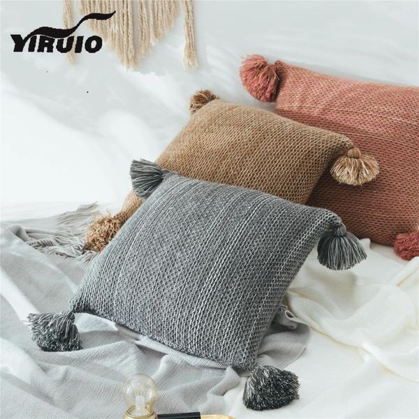 Almohada Yiruio estilo nórdico decoración de la habitación estuche esponjosa suave mezcla tejida acrílica 45 45cm cama gris roja de color caqui