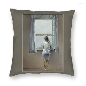 Kussen Jonge vrouw bij een raamhoes Salvador Dali Painting Art Throw Case for Living Room Fashion Pillowcase Decoratie