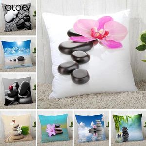 Pillow Zen Stone Cover Orchid Flower Square Christmas Zipper Decoration Home Decoration 45 45 cm (un côté).