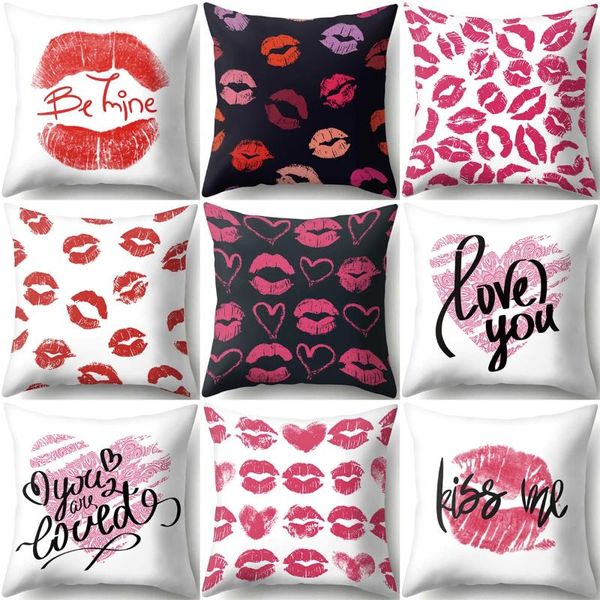 Kissen ZHENHE Valentinstag rosa sexy Lippen Fall Home Dekoration Abdeckung Schlafzimmer Sofa Dekor 18 x 18 Zoll