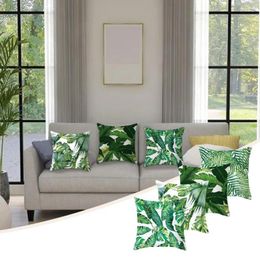 Poil à fermeture éclair à fermeture d'oreiller tropicale feuille de palmier verte de plante verte de plante jette des taies d'oreiller pour une décoration de maison ensemble de 4 18x18 pouces