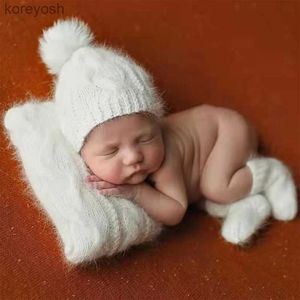 Oreillers 2 pièces accessoires de photographie nouveau-né bébé chapeau oreiller ensemble nourrissons Photo tir tricot pompon bonnets Fotografia AccesoriesL231116
