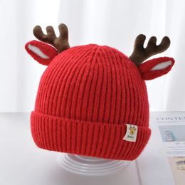 Kussens Herfst Winter Gebreide Baby Beanie Schattige Herten Oor Dikke Warme Muts Effen Kleur Meisje Jongen Bescherming Cap Kerstcadeau 231030