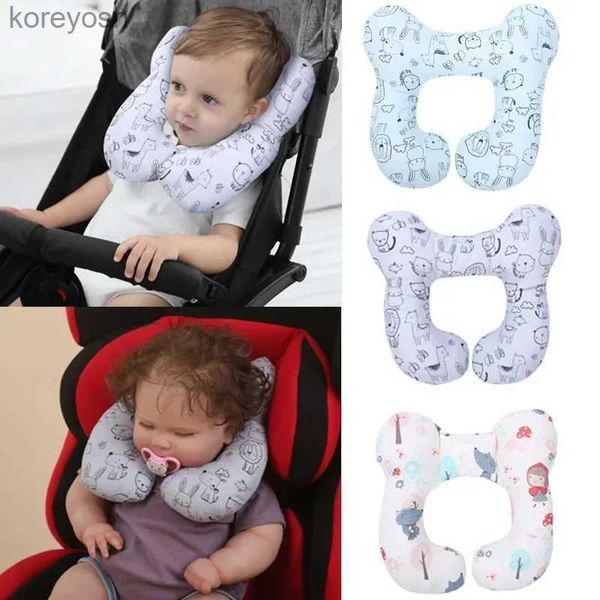 Almohadas Patrón de dibujos animados Bebé Cochecito de viaje en forma de U Almohada para el cuello en forma de cabeza Almohada para bebé Asiento protector de viaje para automóvil Cojín para niños pequeños L231116