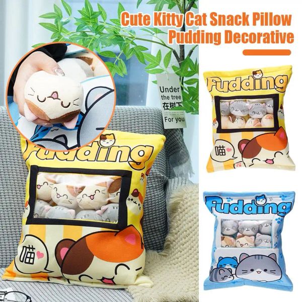 Almohadas lindas bocadillo de gato bolso de budín de almohadillas de juguete mini animales bolas