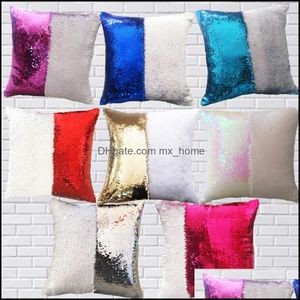 Almohadas Ropa de cama de guardería Bebé Niños Maternidad 11 colores Sirena Lentejuelas Almohada Er Cojín de sublimación Funda de almohada decorativa T Dhca1