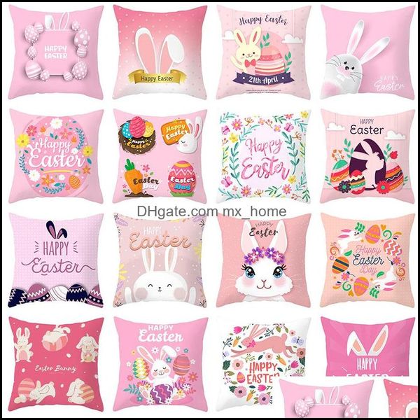 Oreillers Pépinière Literie Bébé Enfants Maternité Joyeuses Pâques Lapin Taie D'oreiller 45X45Cm Lapin Imprimé Peau De Pêche Ers Printemps H Dhjbk