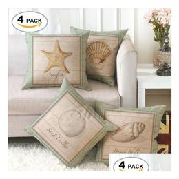 Oreillers Style rétro Sandy Beach Coast Phare Conque Étoile de mer Motif Taie d'oreiller Océan Ménage Canapé Coussin Décoratif Er Est D DH31D