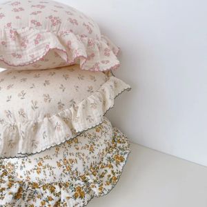 Oreillers Vintage floral mousseline coton coussin rond