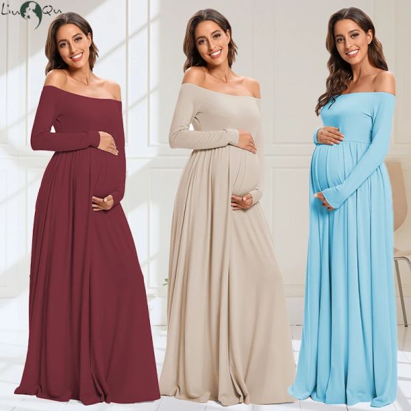 Almohas mujeres vestidos de maternidad elegante sólido sólido