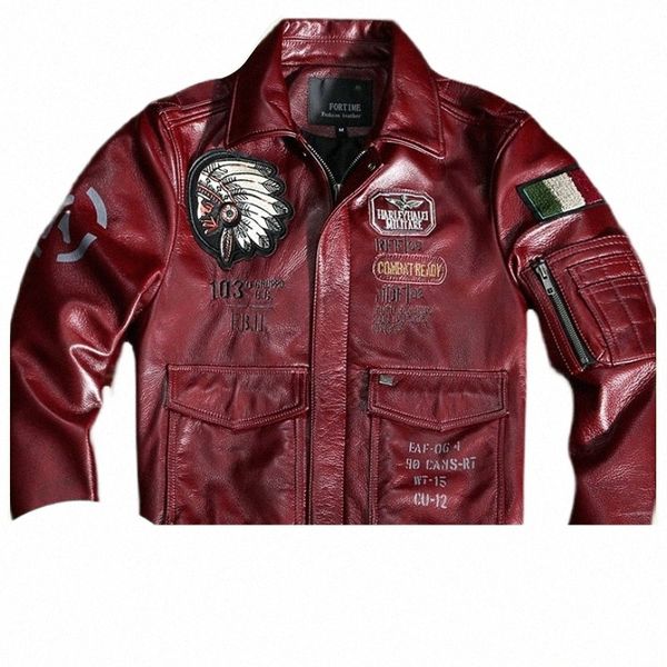 Pilote Véritable 2023 Veste en cuir rouge Hommes Style militaire Plus Taille 5XL Véritable peau de vache naturelle Automne Slim Fit Aviati Manteau p1fm #