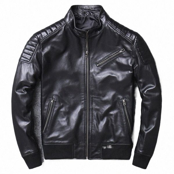 Pilote en peau de mouton réel hommes veste en cuir Slim court Aviati moto véritable veste en cuir Bomber grande taille 4XL manteaux de vol Z2tO #