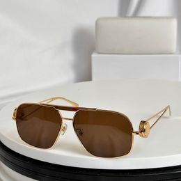 Lunettes de soleil pilote en métal doré, verres marron pour hommes, lunettes d'été, nuances à la mode, UV400