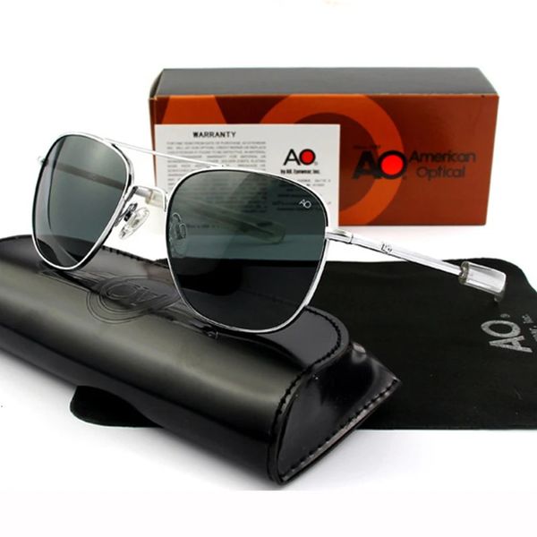 Gafas de sol piloto Hombres Diseñador de marca de alta calidad AO Gafas de sol 55 mm para hombre Ejército americano Lente de vidrio óptico militar QF555 240126