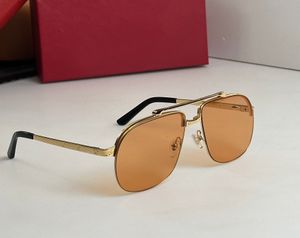 Lunettes de soleil pilotes en métal Gold Half-Frame Yellow Lens Homme Designer Sunglasses Shades Sunnies Gafas de Sol Uv400 Eyewear avec boîte