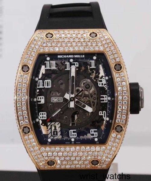 Montre pilote RM montre-bracelet Richardmilli montre-bracelet série Rm010 Rm010 or Rose arrière diamant poignet chronographe montre