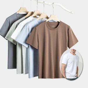 T-shirt en coton mercerisé Pima pour hommes, manches courtes, sans étiquette, col rond, de base, blanc, uni, marque de Fitness, 240307