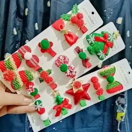 Pin 2024 Christmas Hair Ventes chaudes 5 PCS / Set Mignon Snowman Snowman Santa Claus Card Card Girls Clip Clip Accessoires en stock