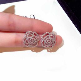 Pin Earring Elegant Full Crystal Flower Oud Oorbellen Vrouwen Kwaliteit Anti-Allergy Silver Earring