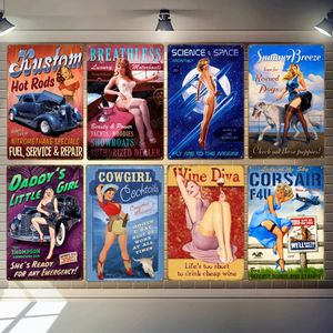 Pin Up Girl Poster Tin Sign Plaque Cowgirl Vintage Metal Sign Wall Decor voor Bar Pub Club Man Cave Retro Bord Sexy Girl Metal Painting Home Wall Decor Maat 30x20cm W01