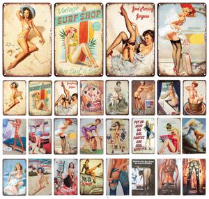 Pin Up Girl Poster Cartel de chapa Chica sexy Pintura de metal Vintage Mujer joven Niñas Pintura de hierro Hogar Dormitorio Pegatinas de pared Decoración Letreros de metal personalizados 30X20CM