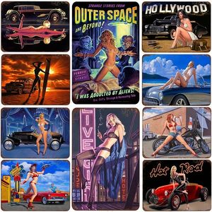 Pin Up Girl Tin Signs Vintage Retro Sexy Girl Girl Plaat Painting Wall Art Decoratie voor Garage Home Bar Gym Cafe Sign Metal 30x20cm W03